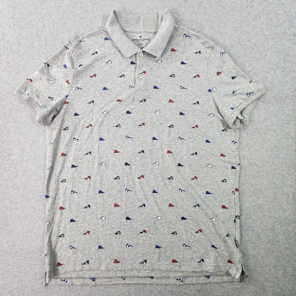 American Eagle Outfitters Flex Shirt Mens XL Gray All Over Print Sneakers Polo‎